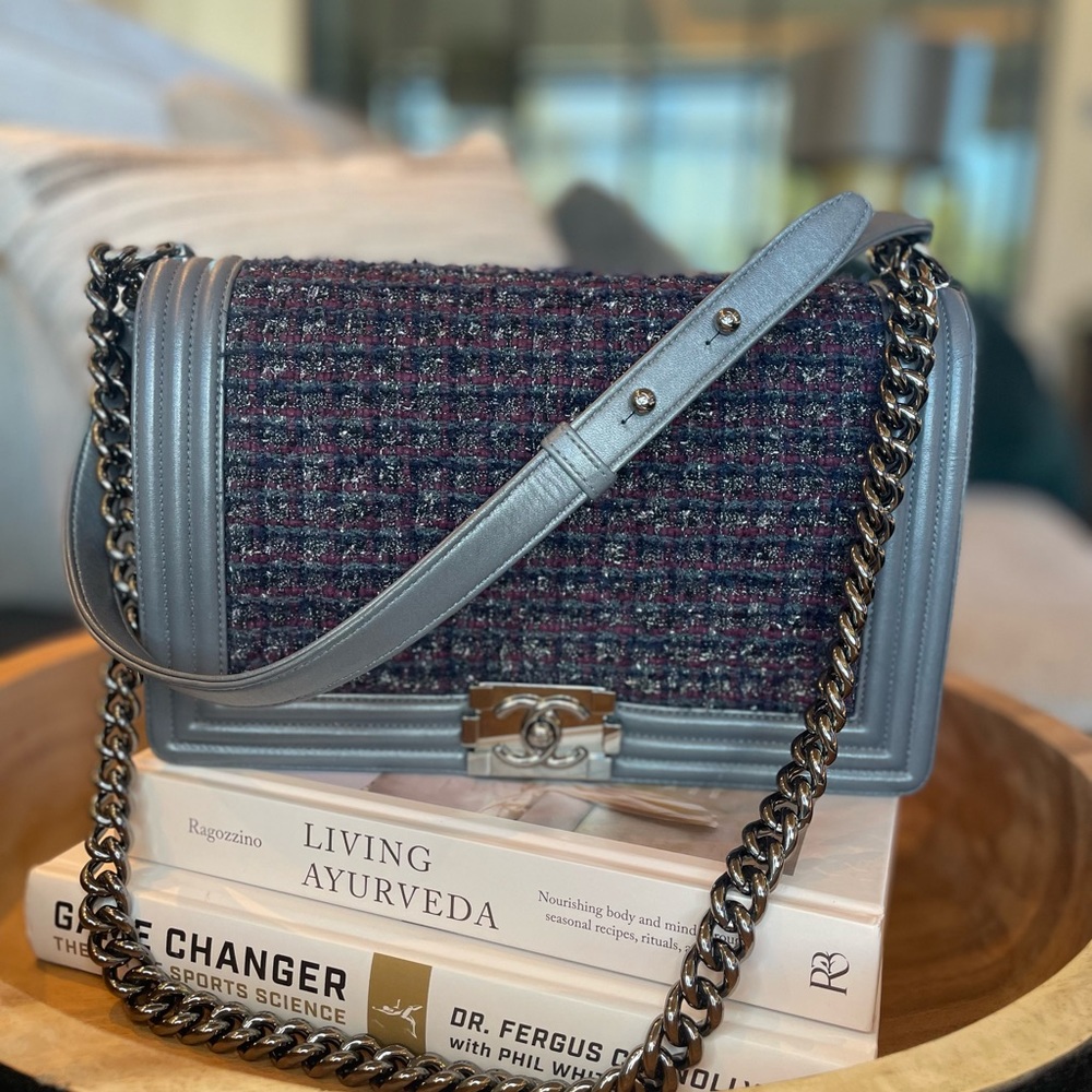 Chanel Purple Tweed  Medium Boy Bag